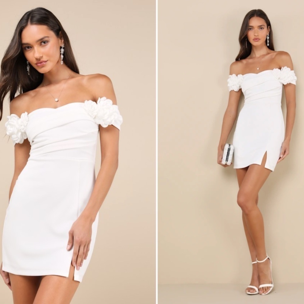 Lulu's White Off-the-Shoulder Floral Sleeve Mini Dress